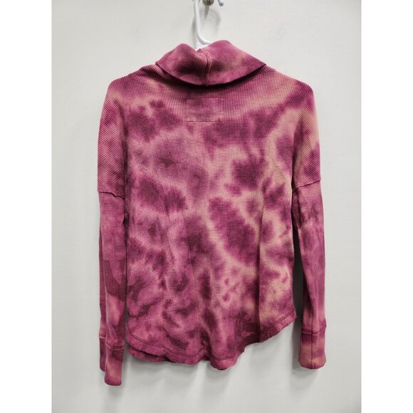 Anthropologie Maeve Womens Top Small Pink Tie Dye Thermal Cowl Neck BOHO - Picture 8 of 9